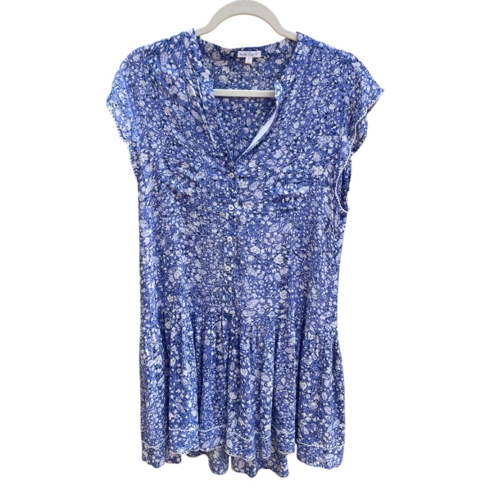 Poupette St Barth Amora Blue Floral Mini Dress Size M Viscose